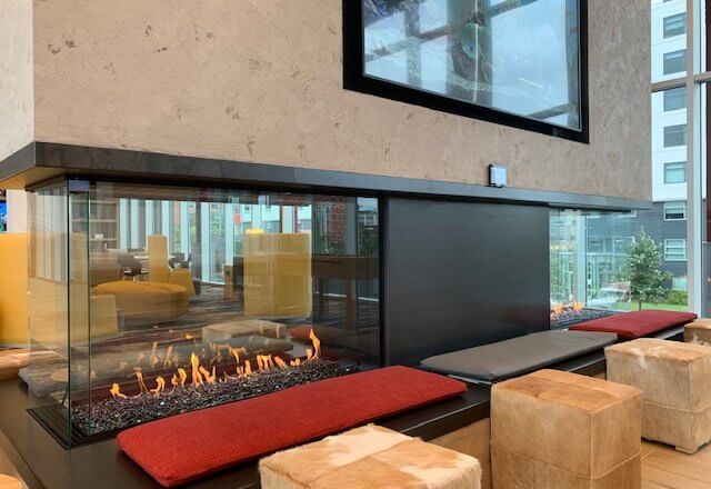 Close shot showing both C520PFC fireplaces in temple university housing in Philadelphia Pennsylvania