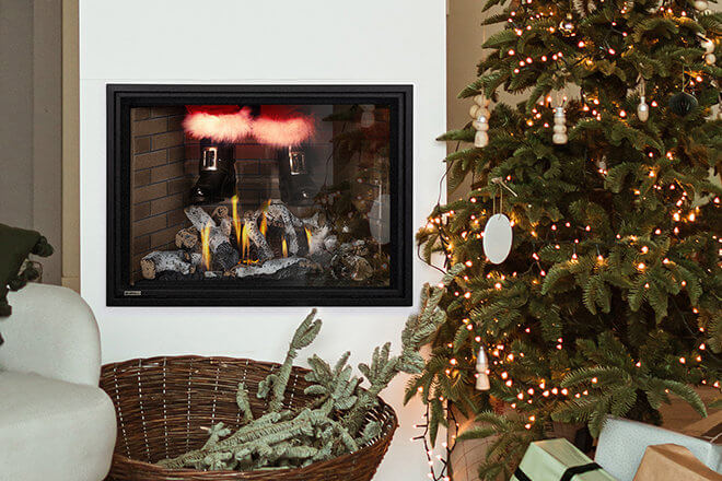 Montigo DelRay Square fireplace with Santa Claus inside