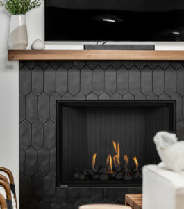 DelRay Square 42 fireplace with Ash fluted liner and Twilight media scene